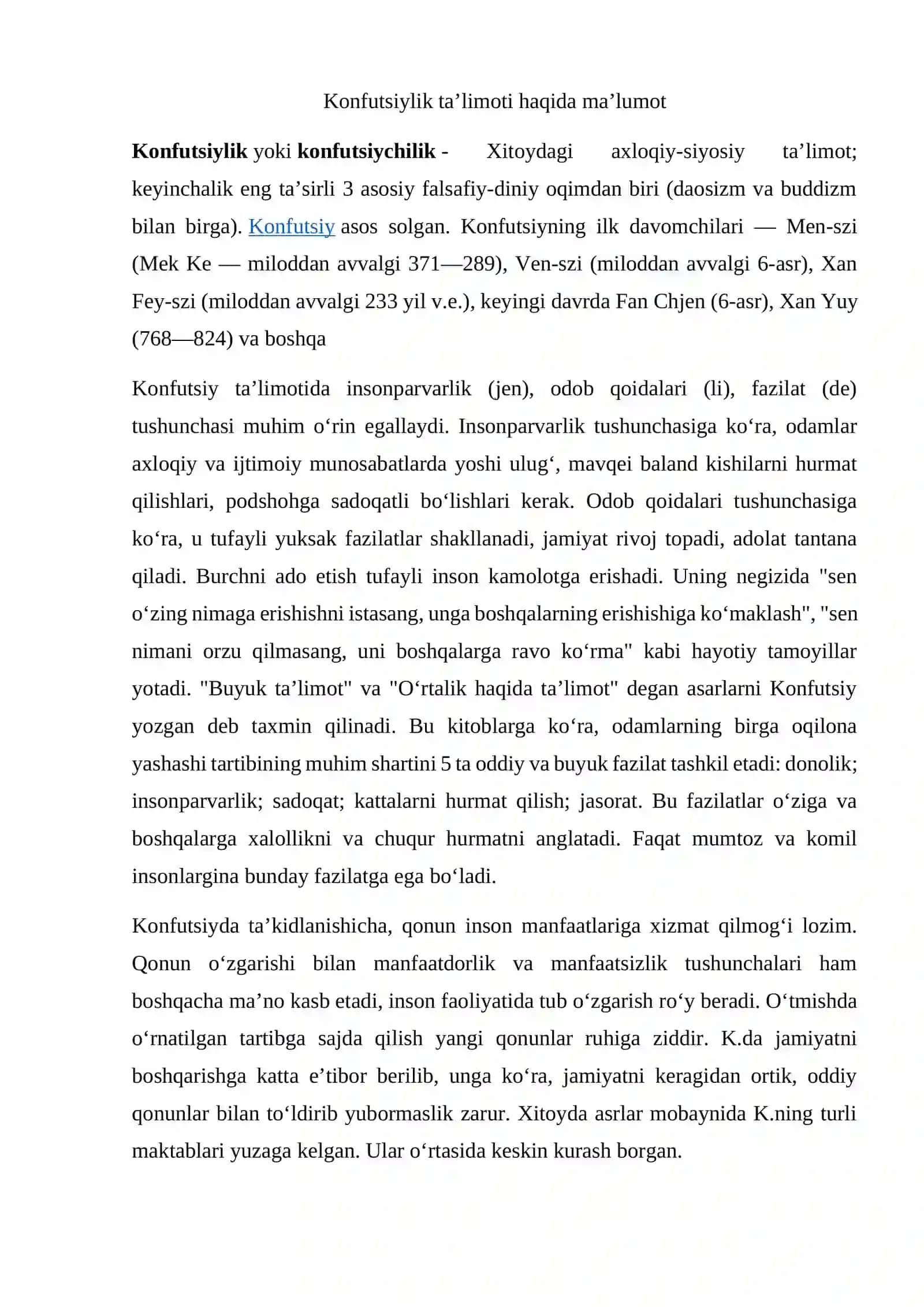 Konfutsiylik ta’limoti haqida ma’lumot 2