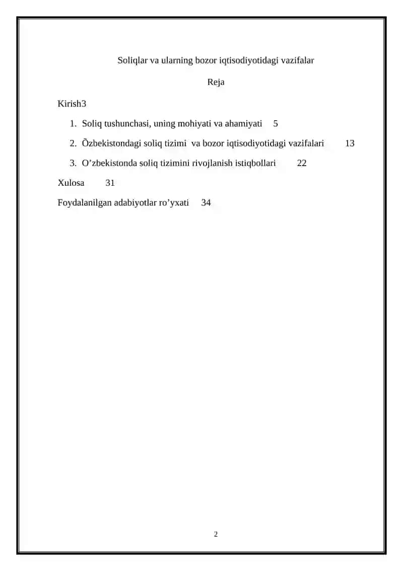 Soliqlar va ularning bozor iqtisodiyotidagi vazifalar 2
