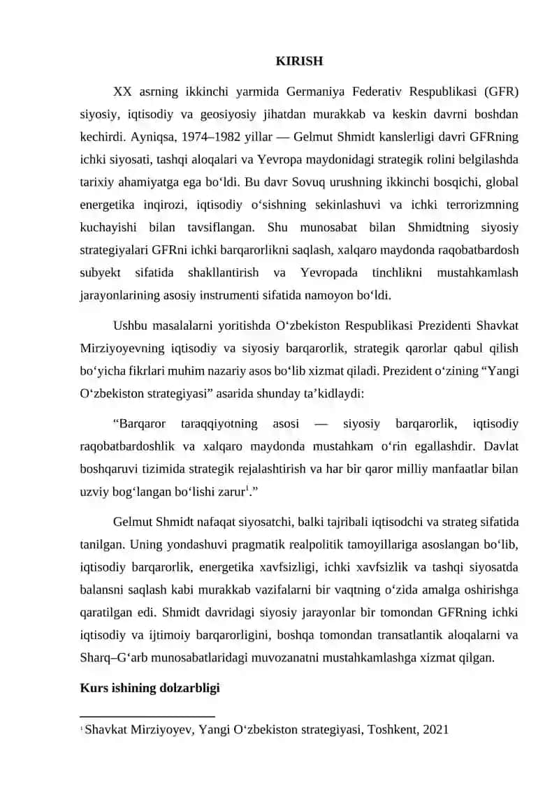 Gelmut Shmidt kanslerlogi davrida Germaniya ichki va tashqi siyosati 2