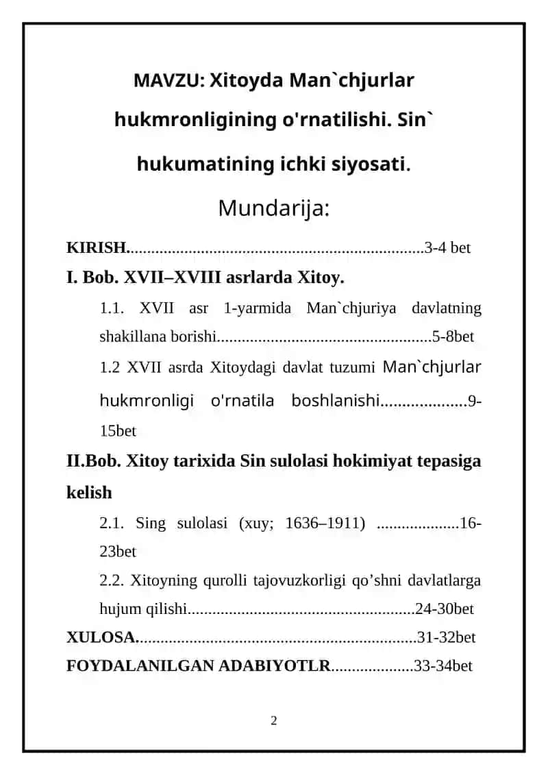 Xitoyda Man`chjurlar hukmronligining o'rnatilishi. Sin` hukumatining ichki siyosati 2