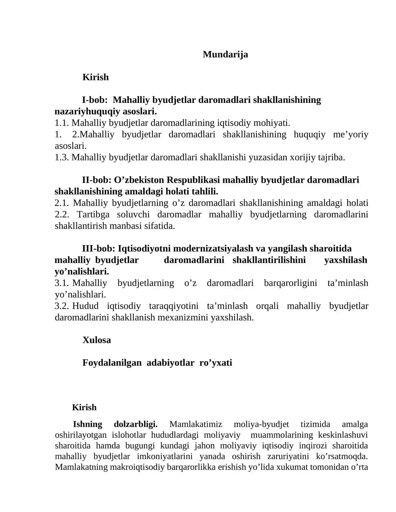 Iqtisodiyotni modernizatsiyalash sharoitida mahalliy byudjetlar daromadlarini shakllantirish yo’nalishlari 2