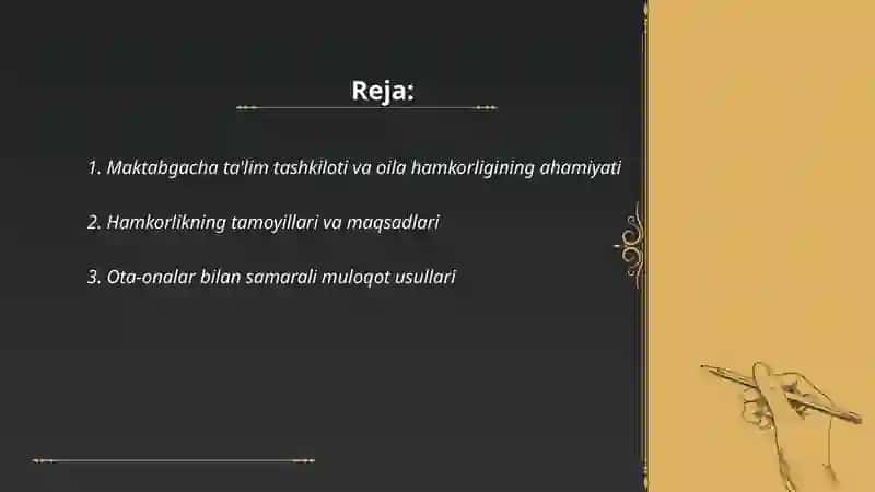Maktabgacha ta'lim tashkiloti va oila hamkorligi 2