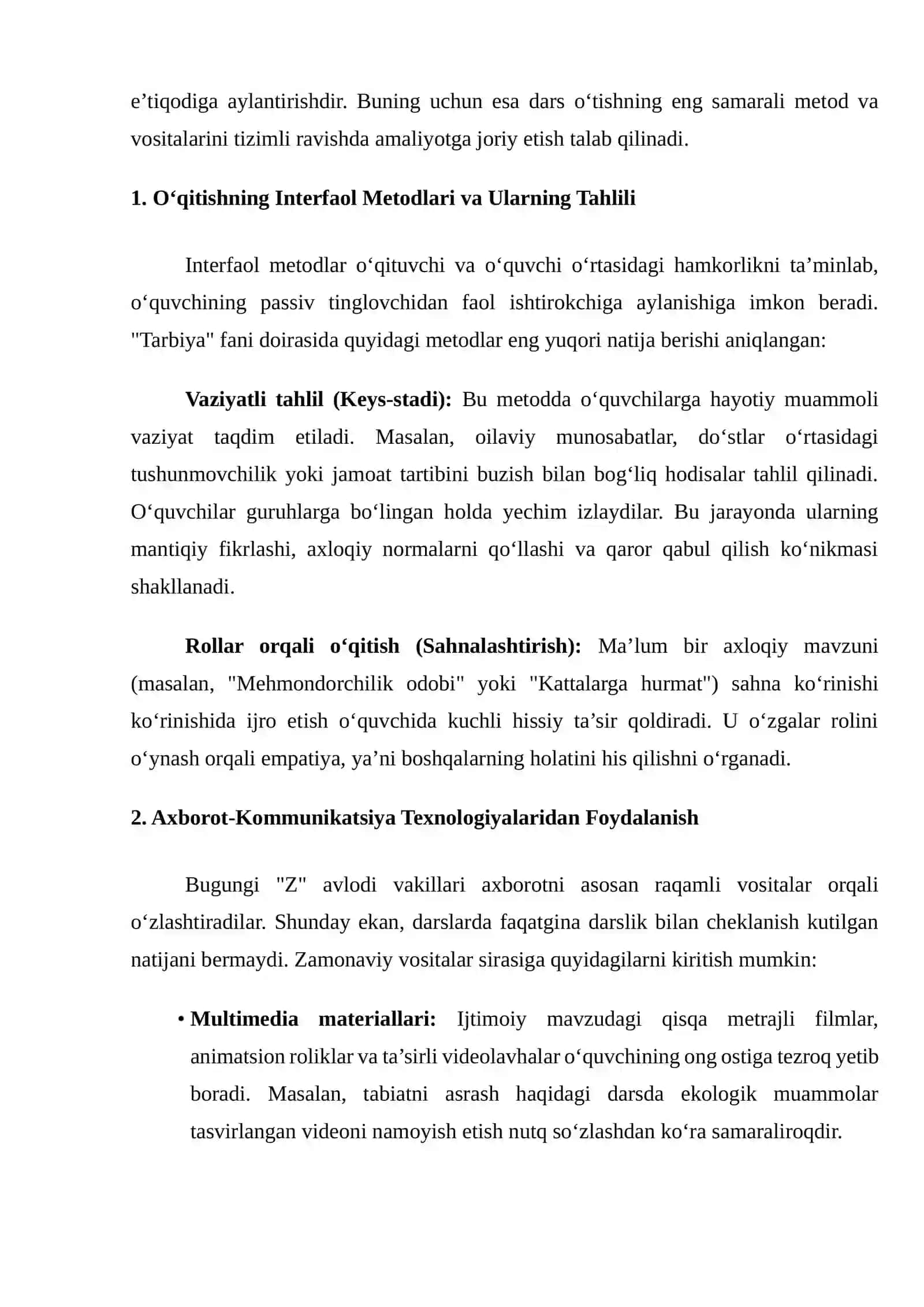 ZAMONAVIY TA’LIM TIZIMIDA “TARBIYA” FANINI O‘QITISHNING SAMARALI METOD VA VOSITALARI 2