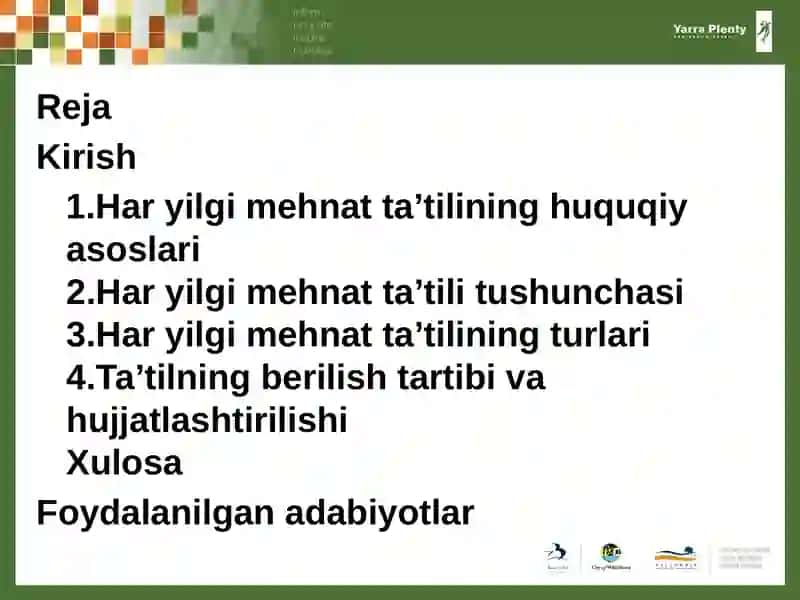 HAR YILGI MEHNAT TA'TILI TUSHUNCHASI VA TURLARI 2
