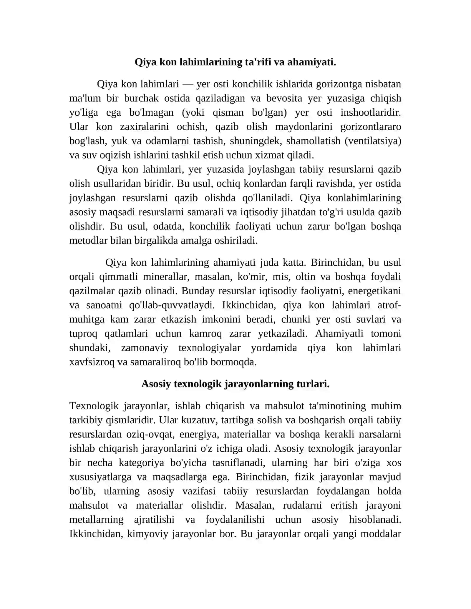 Qiya kon lahimlarini oʻtishda asosiy texnologik jarayonlar 2