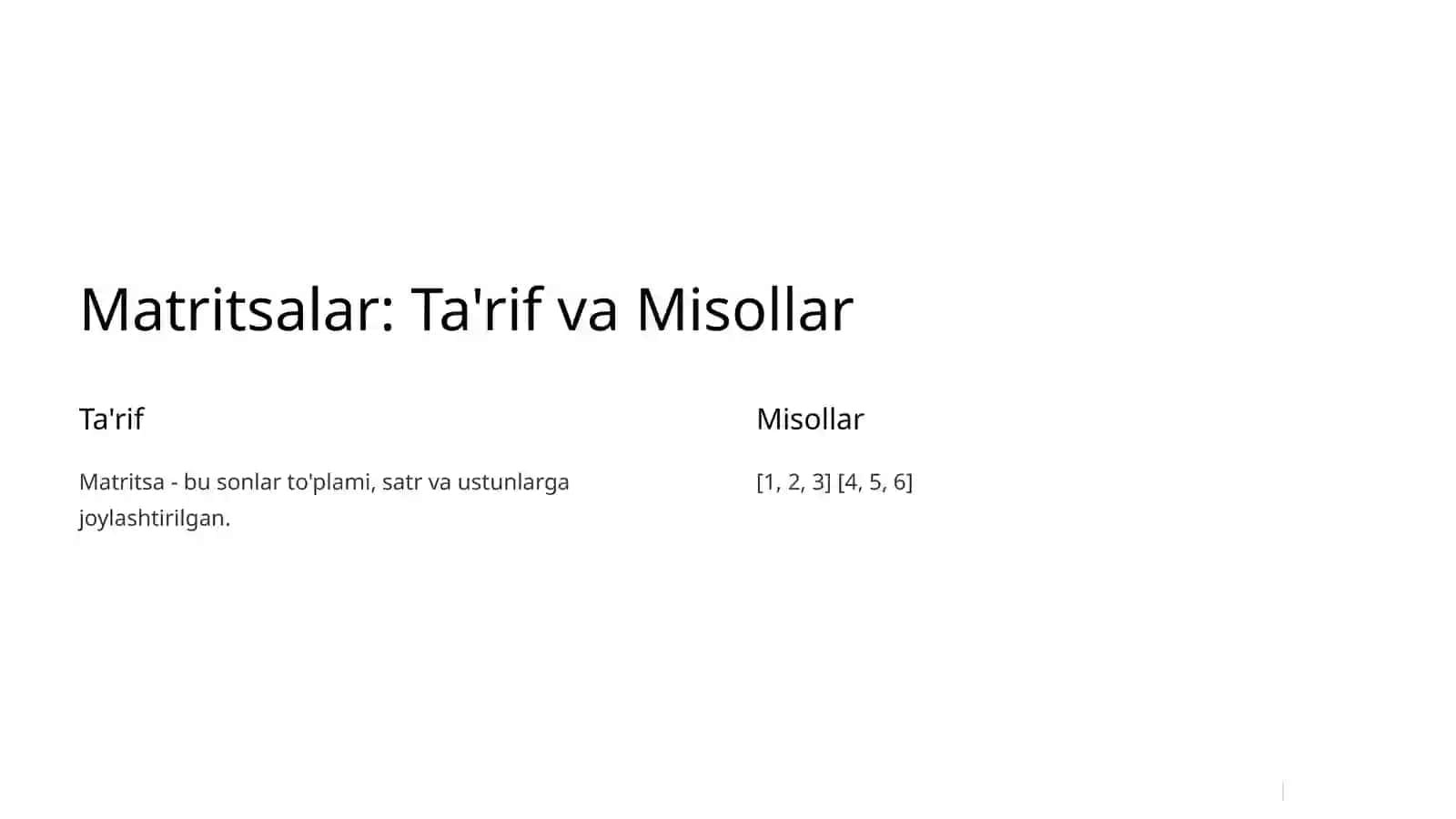 Matritsa va Determinantlar: Tushuncha va Xossalar 2