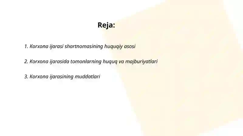 Fuqarolik huquqida korxona ijarasi shartnomasi 2