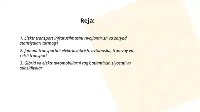 Ekologik tozza transport tizimini rivojlantirish 2