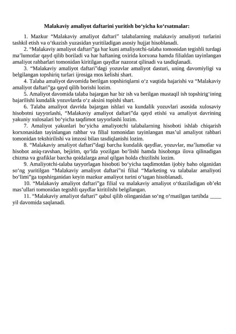 Malakaviy Amaliyot Daftari 2