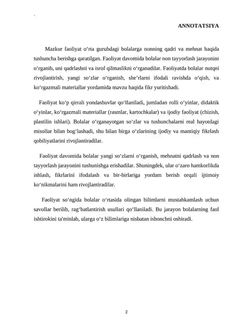 Non rizqu-ro’zimiz. (o’rta guruh) Til va nutq. 2