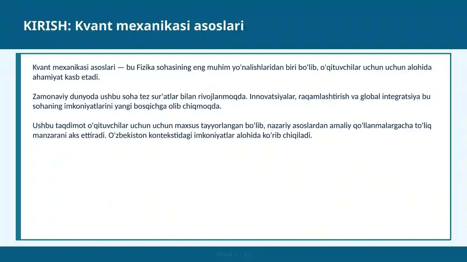 KVANT MEXANIKASI ASOSLARI 2