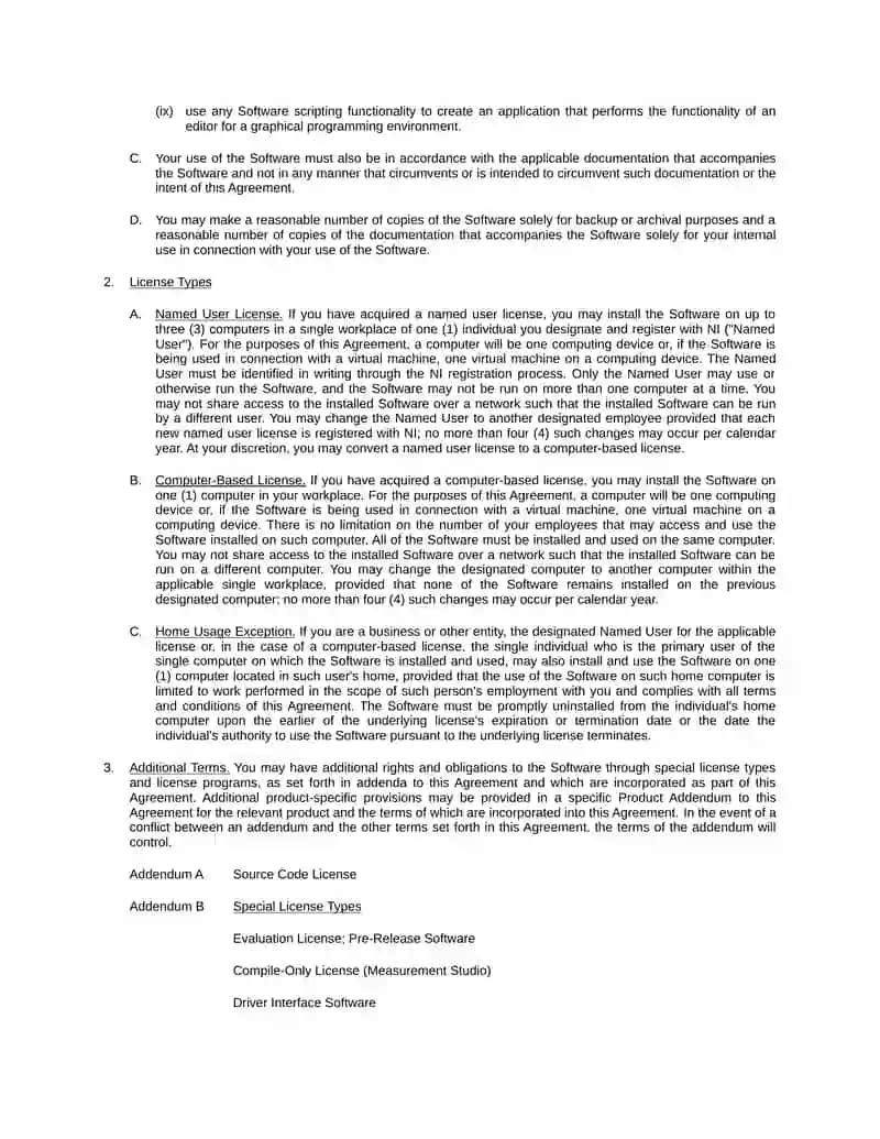 NATIONAL INSTRUMENTS SOFTWARE LICENSE AGREEMENT 2