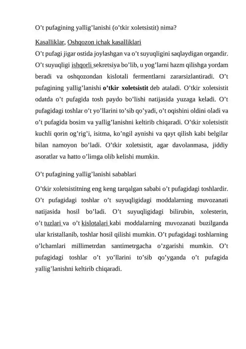 O'tkir xoletsistit (o't pufagining yallig'lanishi) 2
