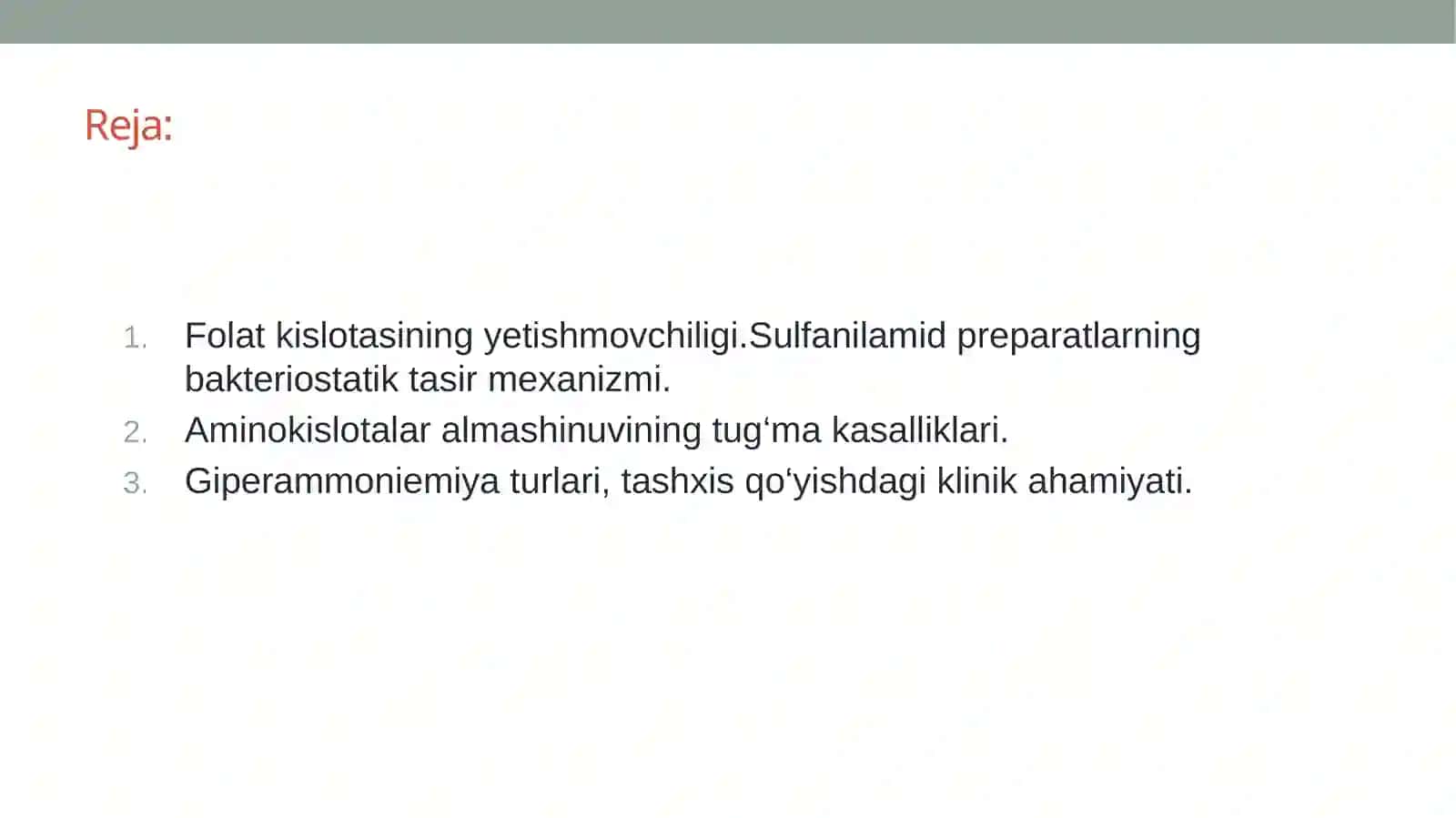 Folat kislotasining yetishmovchiligi.Sulfanilamid preparatlarning bakteriostatik tasir mexanizmi. 2