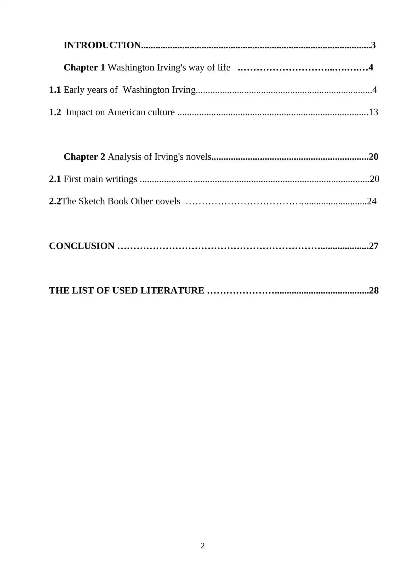 COURSE WORK: WASHINGTON IRVING'S 2