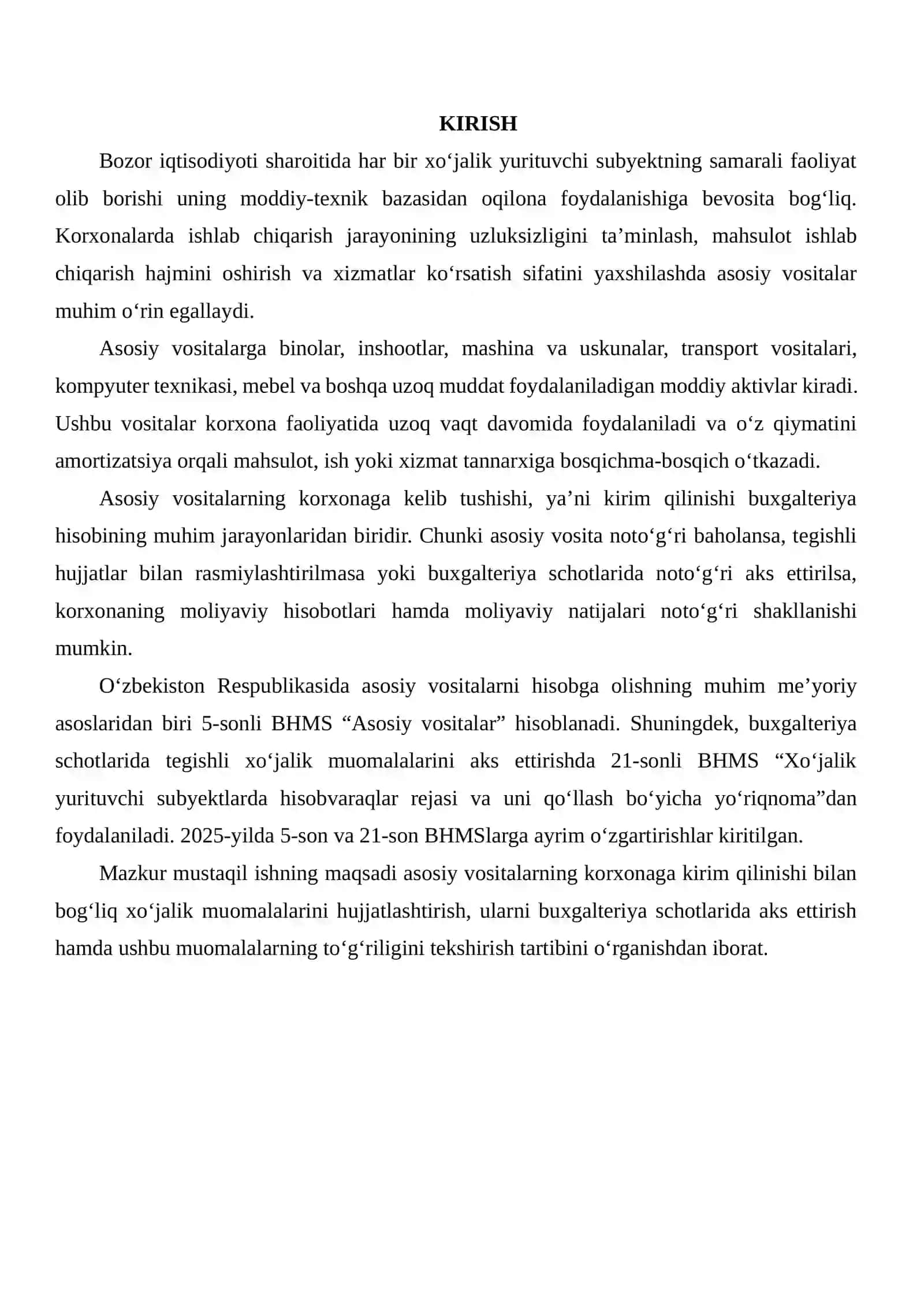 Asosiy Vositalar Kirimiga Doir Muomalalarni Hujjatlashtirish va Schotlarda Aks Ettirishning To‘g‘riligini Tekshirish 2