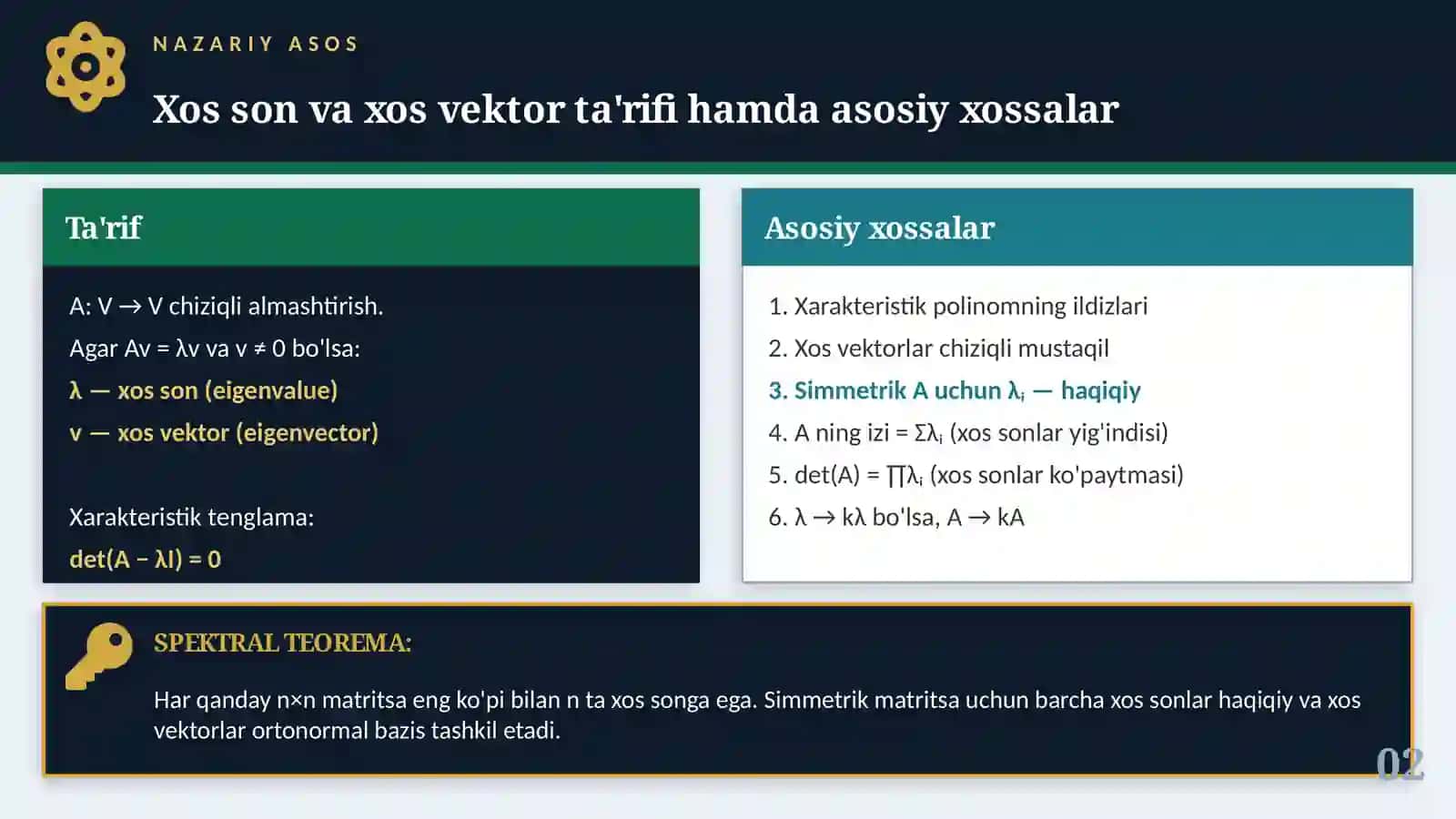 Xos Sonlari va Xos Vektorlari 2