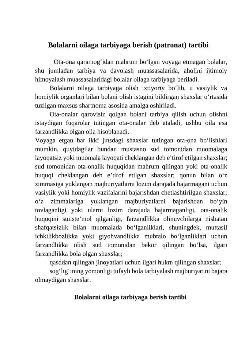 Bolalarni oilaga tarbiyaga berish patronat 2