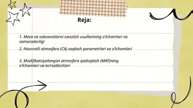 Meva va sabzavotlarni saqlash usullarini oʻrganish õlchamlari 2