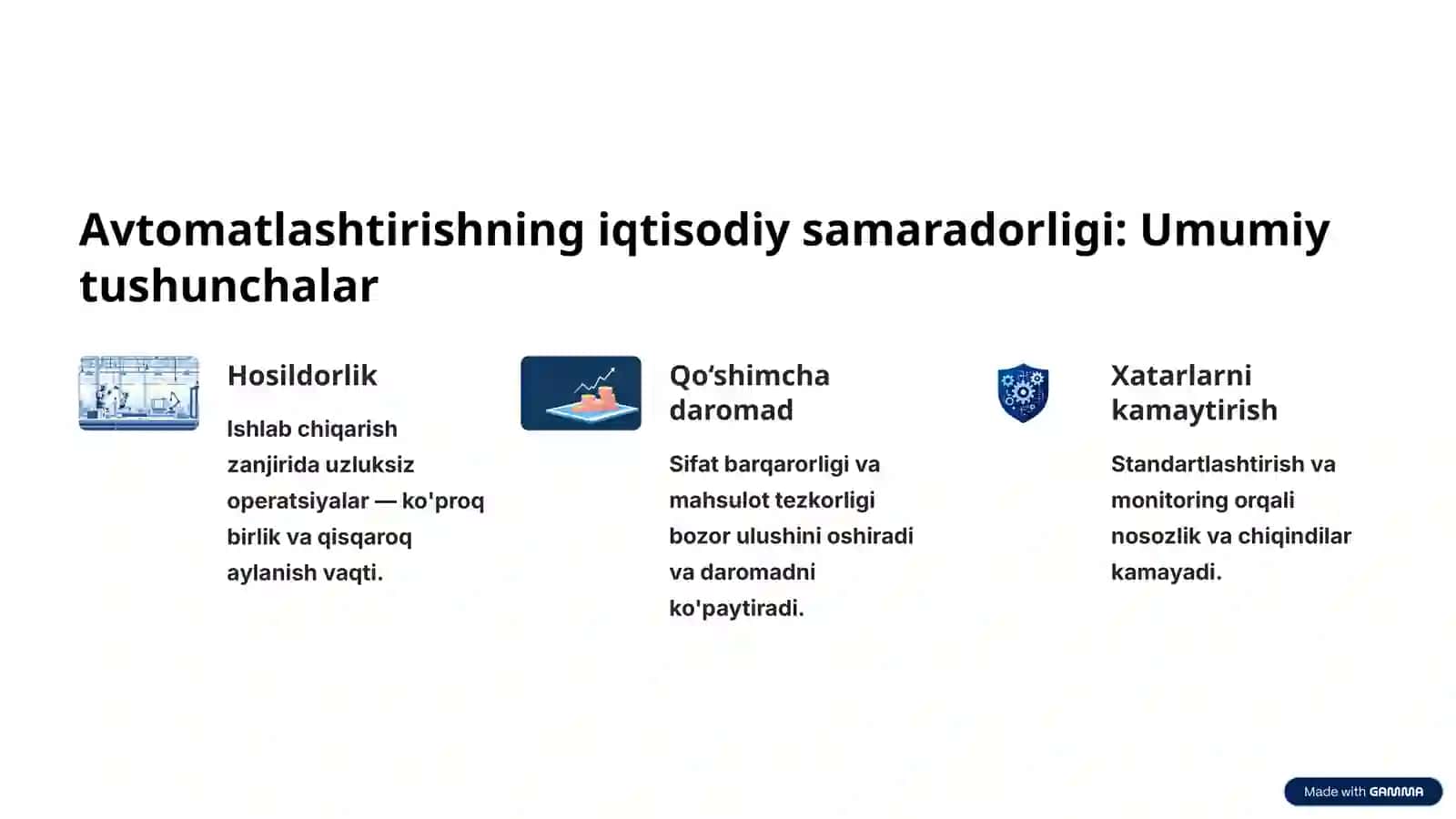 Avtomatlashtirilgan ishlab chiqarishning iqtisodiy ko'rsatkichlari: Kirish 2