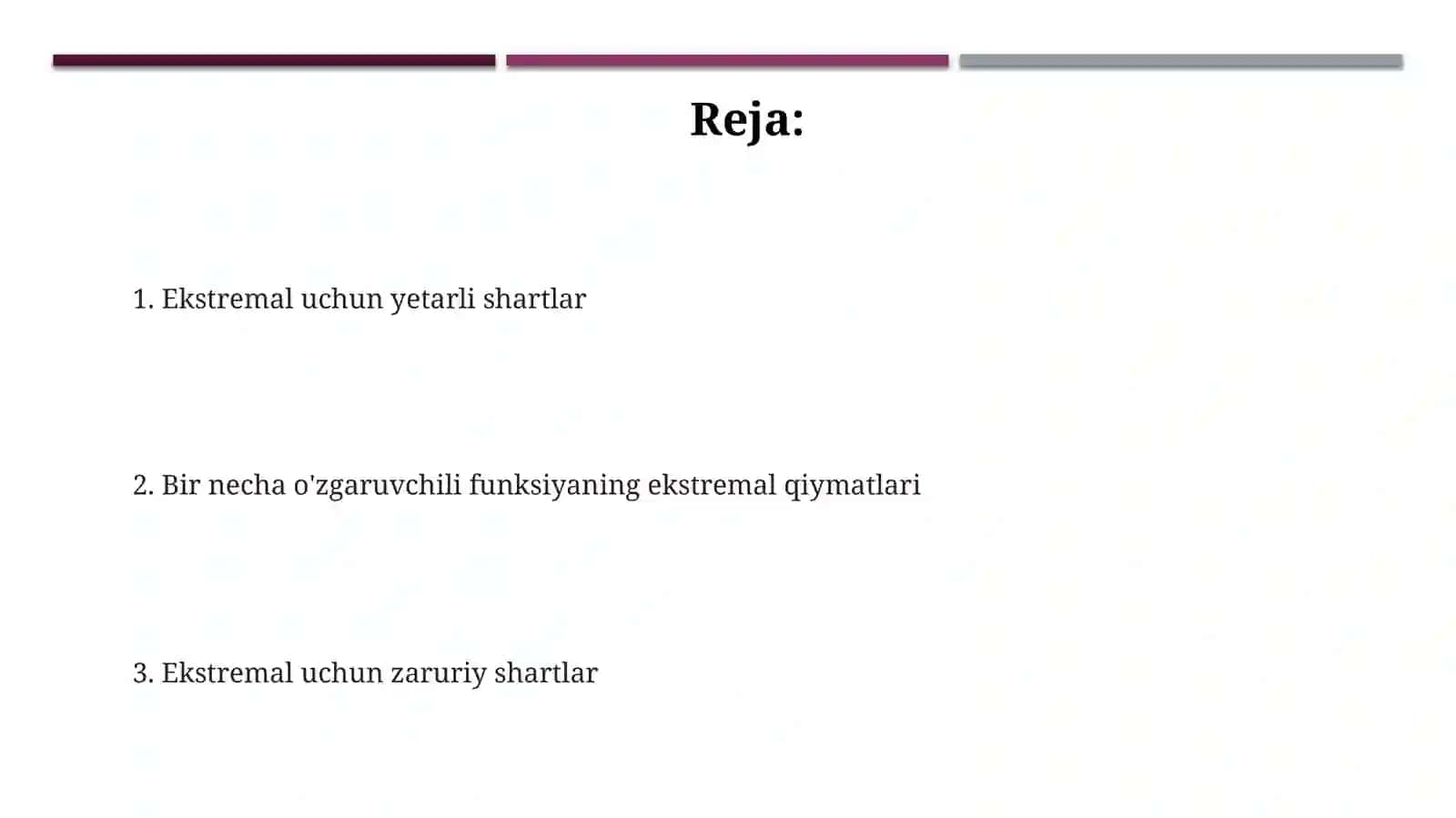 Ekstrimum qiymatlarni aniqlash 2