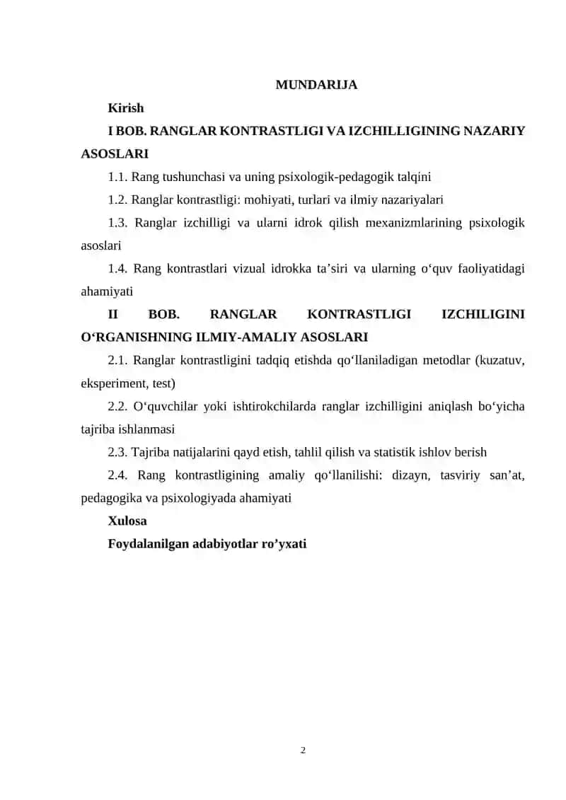 Ranglar kontrastligi izchiligini o'rganish 2