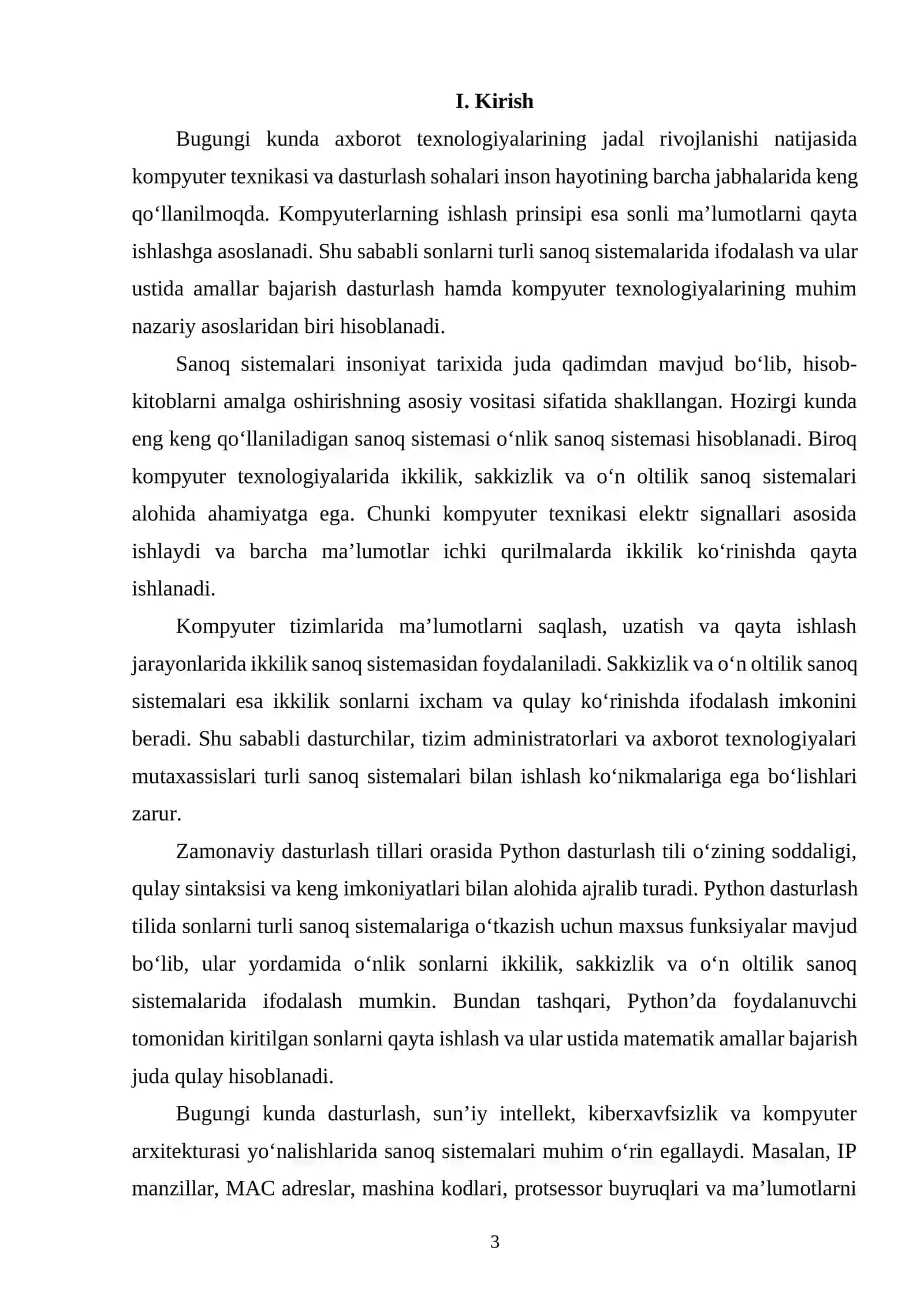 PYTHON DASTURLASH TILIDA SONLARNI TURLI SANOQ SISTEMALARIDA IFODALASH DASTURINI YARATISH 2