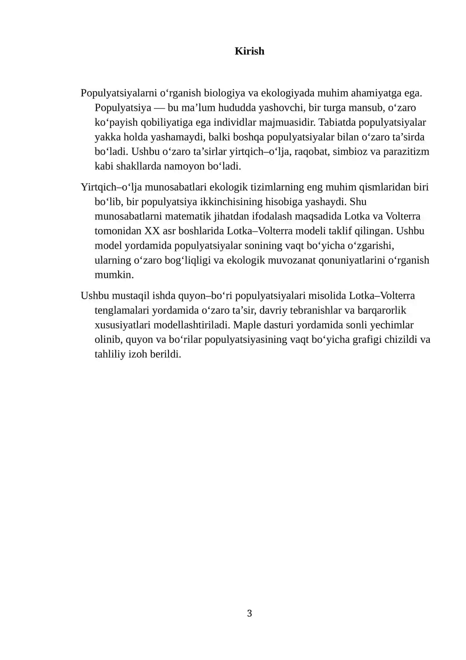 Populyatsiya va o‘zaro ta’sir ko‘rsatuvchi populyatsiyalar haqida asosiy tushunchalar 2