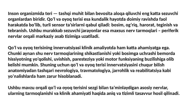 Qo‘l va oyoq terisini innervatsiyasi 2