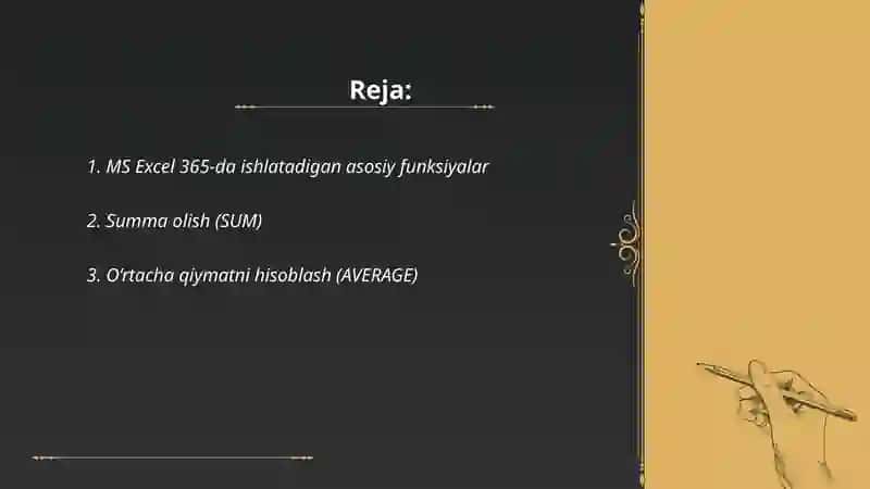 MS Excel 365 ning standart funksiyalari 2