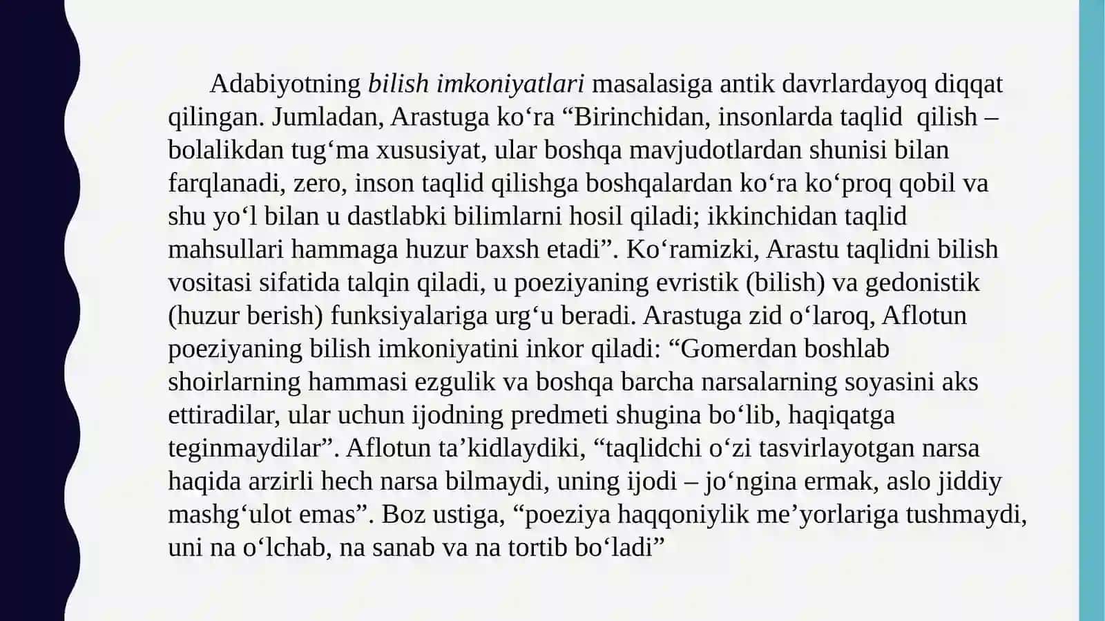 Adabiyotning bilish imkoniyatlari masalasi 2