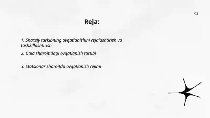 Shaxsiy tarkibning statsionar va dala sharoitida ovqatlanishi ustidan sanitariya nazoratini tashkillashtirish asoslari 2