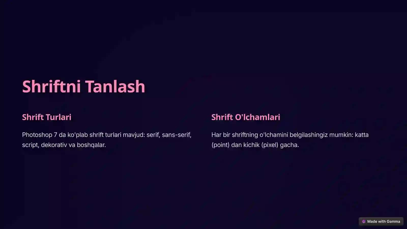 Shriftlar bilan ishlash Photoshop 7 da 2
