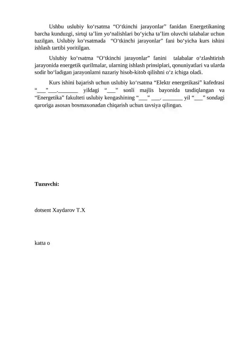 Uslubiy ko‘rsatma “O‘tkinchi jarayonlar” 2
