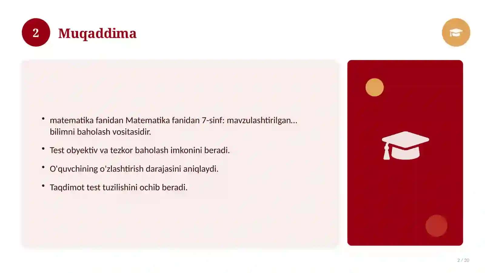 Matematika fanidan 7-sinf: mavzulashtirilgan nazorat ishi 2