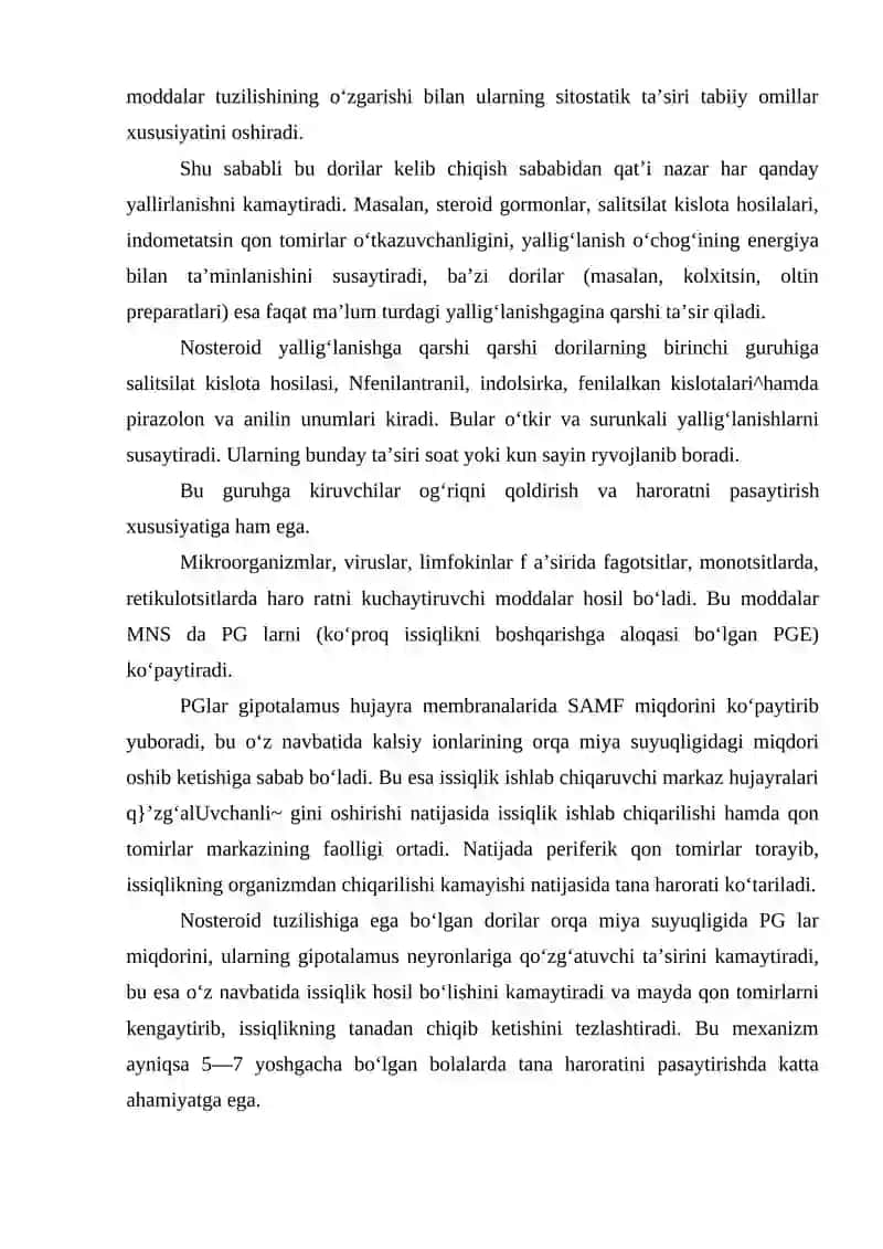 NOSTEROID TUZILISHDAGI YALLIRLANISHGA QARSHI DORI VOSITALARI 2