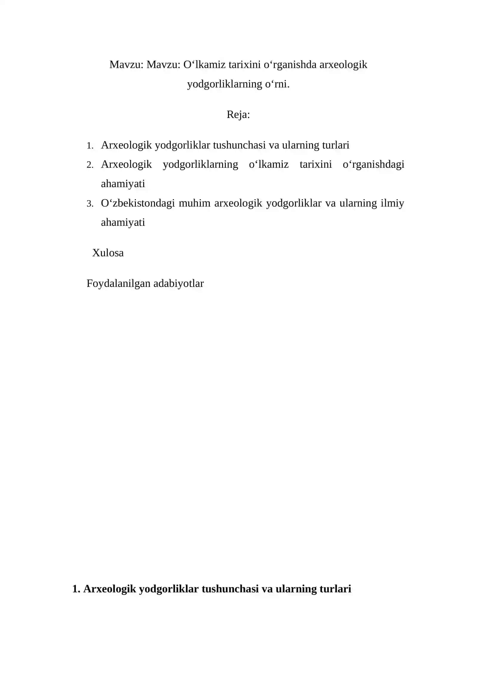 O‘lkamiz tarixini o‘rganishda arxeologik yodgorliklarning o‘rni 2
