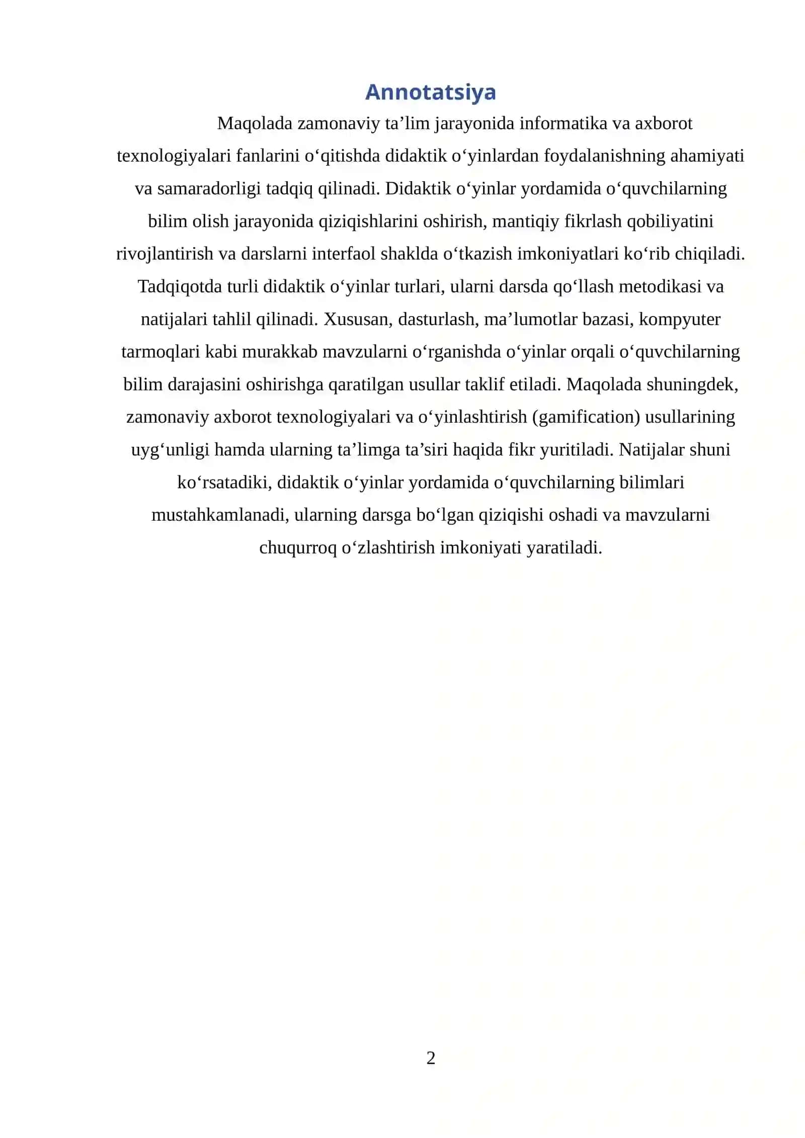 Informatika va axborot texnologiyalarini o`qitishda didaktik o`yinlardan foydalanish 2