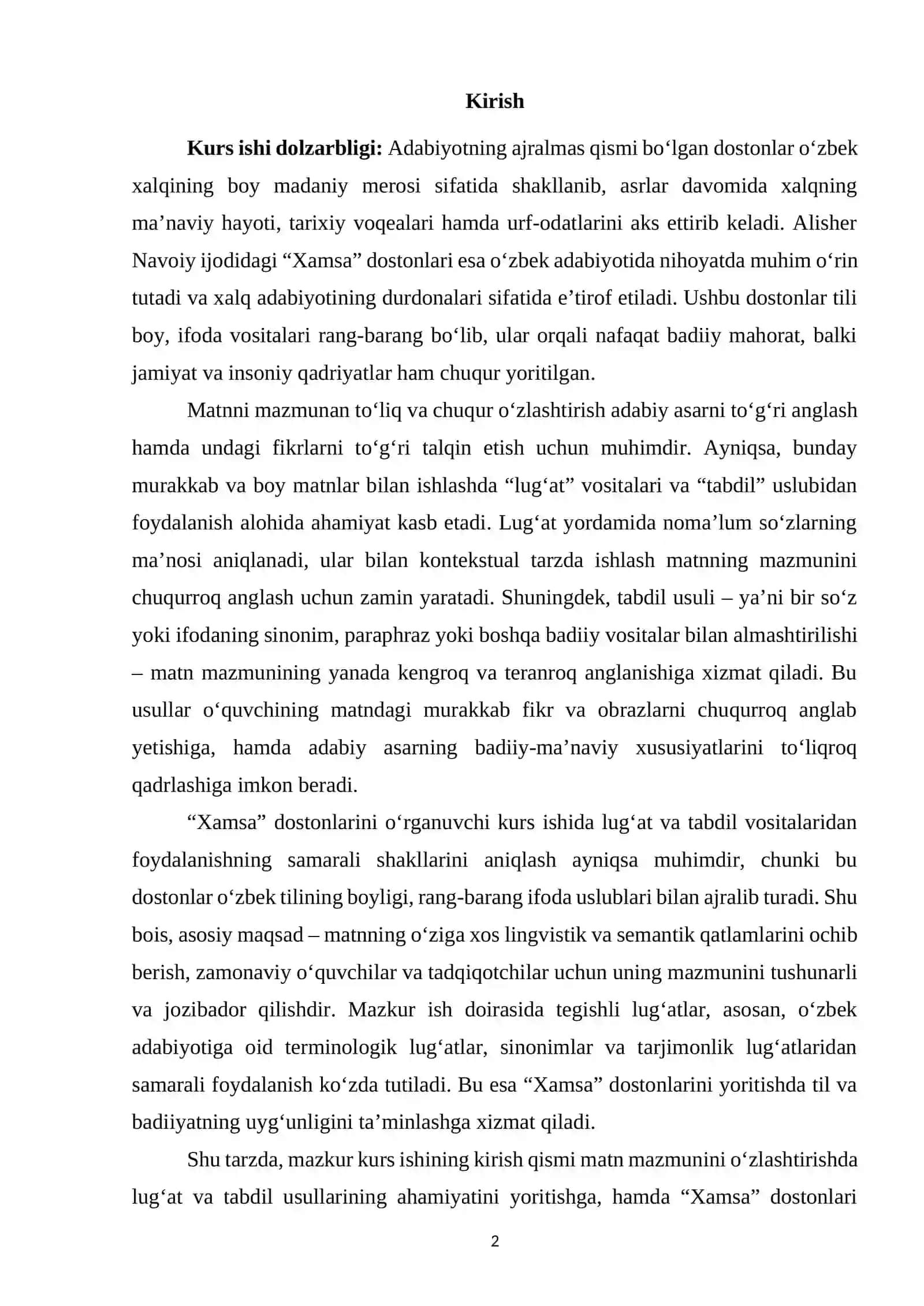 Matn mazmunini o‘zlashtirishda tegishli lug‘atlar hamda tabdil usulidan foydalanish (“Xamsa” dostonlari misolida) 2