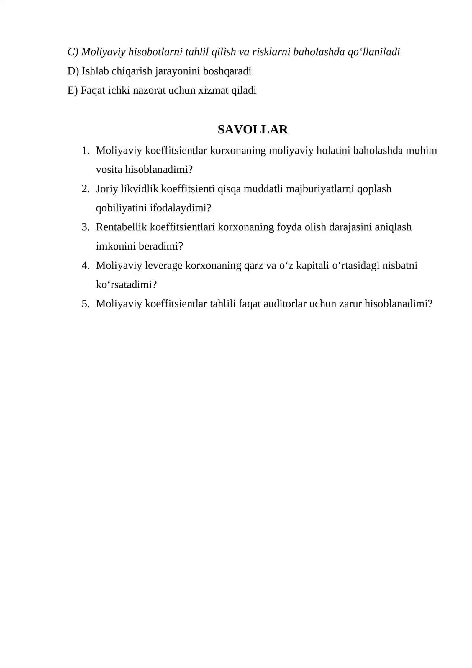 MOLIYAVIY KOEFFITSIENTLAR TAHLILI 2