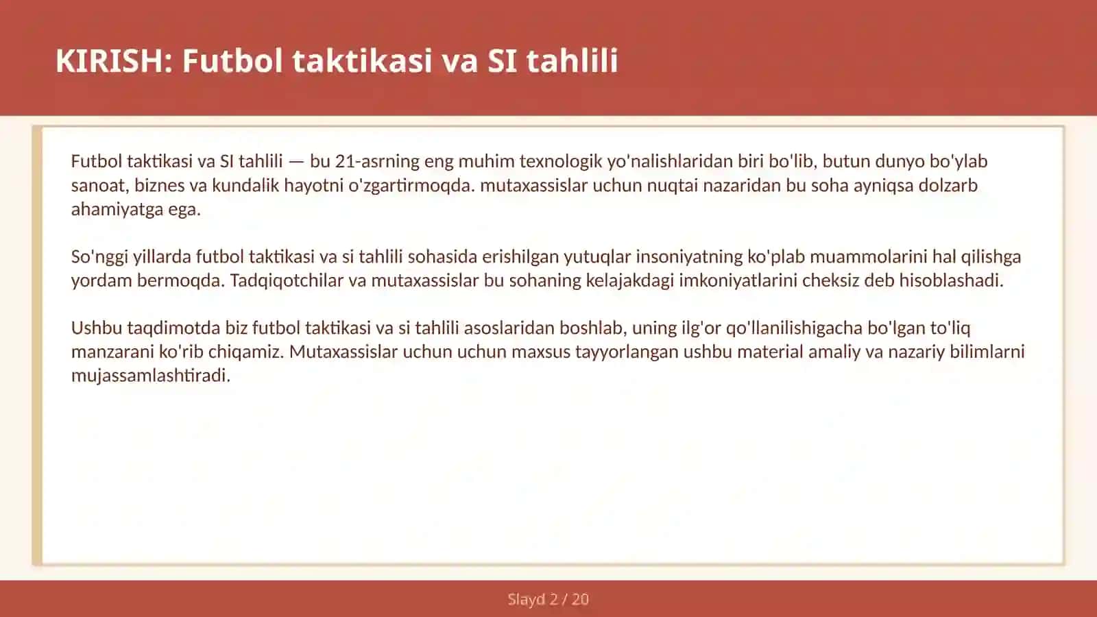 Futbol taktikasi va SI tahlili 2