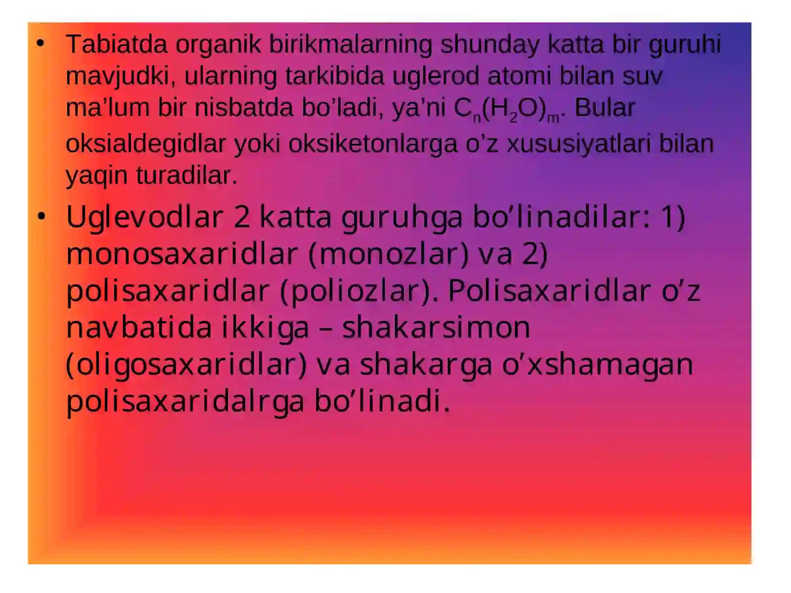 Uglevodlarga umumiy tarif 2