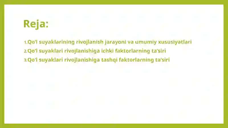 Qo'l suyaklarining rivojlanishiga ichki va tashqi faktorlarning ta'siri. 2