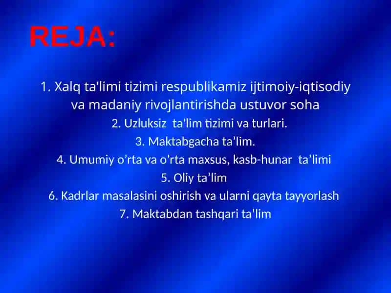 Xalq ta'limi tizimi respublikamiz ijtimoiy-iqtisodiy va madaniy rivojlantirishda ustuvor soha 2