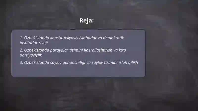 Ozbekistonda demakratik,fuqorolik jamiyati asoslarining shakllanishi amalga oshirilgan siyosiy islohatlar Umid Haydarov 2