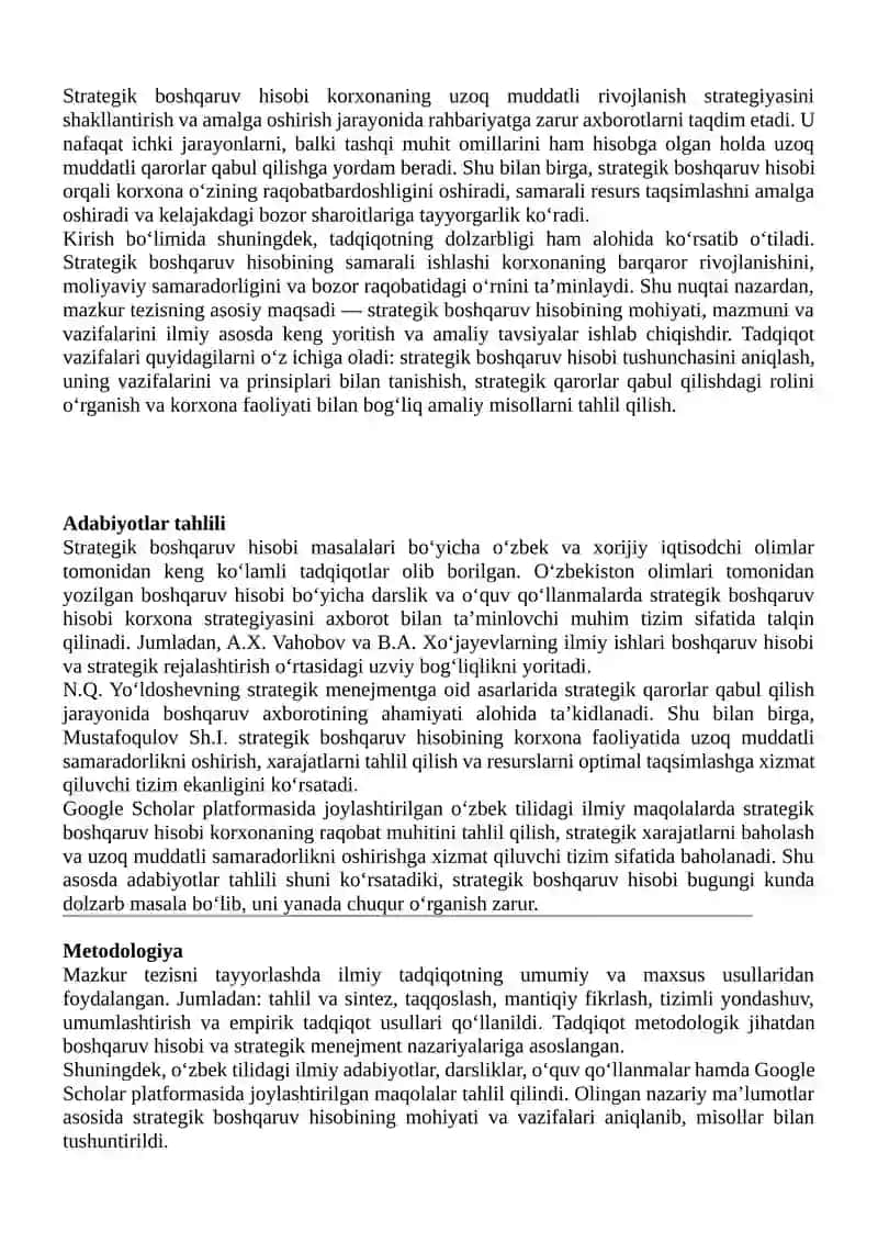 Strategik boshqaruv hisobining mohiyati, mazmuni va vazifalari 2