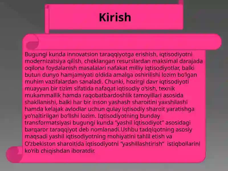 O’zbekistonda “Yashil iqtisodiyot”ni shakllantirish va rivojlantirish bosqichlari 2