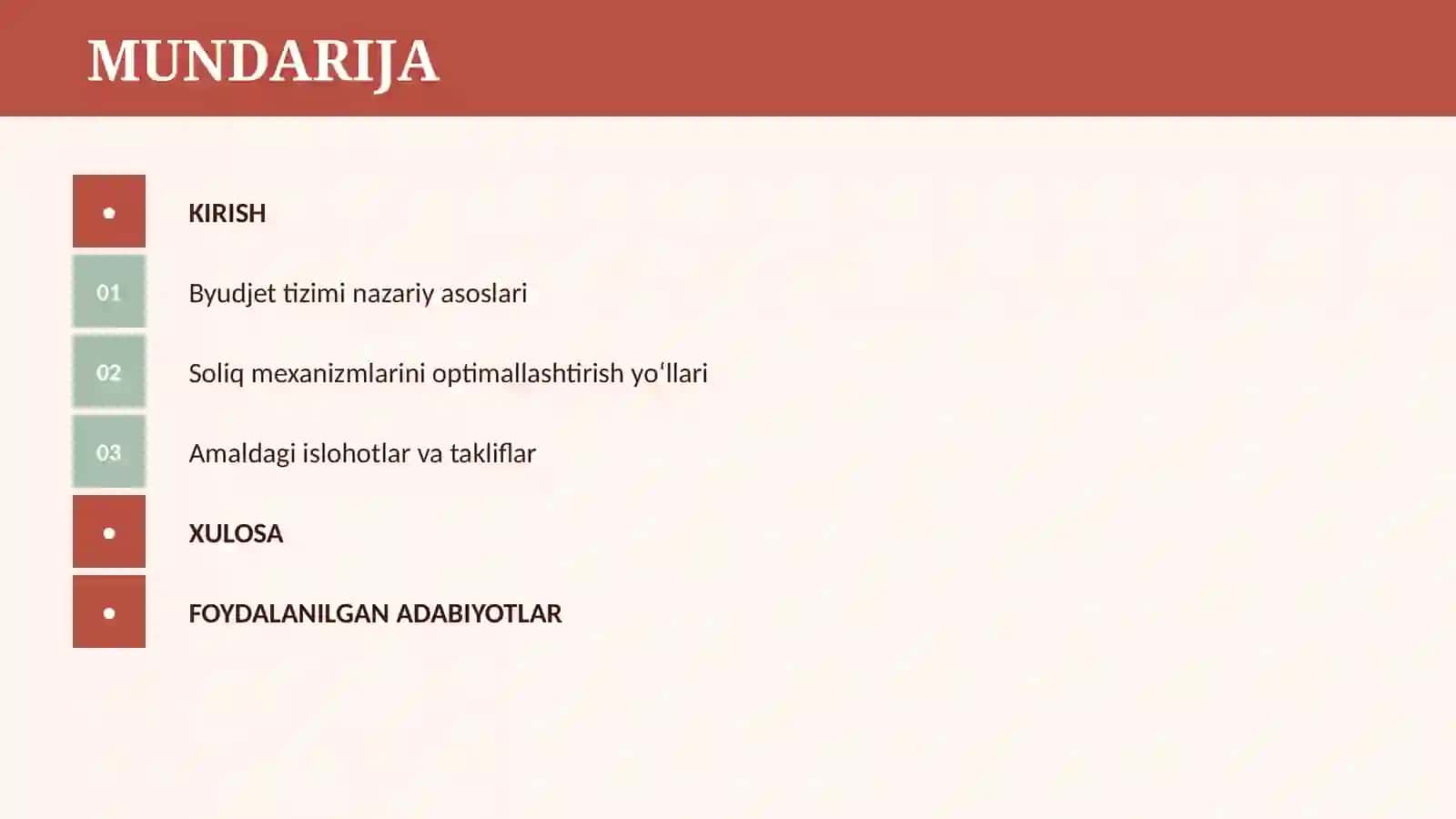 O'ZBEKISTONDA BYUDJET VA SOLIQ TIZIMINI TAKOMILLASHTIRISH MASALALARI 2