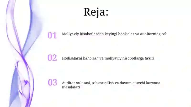 Moliyaviy hisobotlardan keyingi voqealar: Kirish 2