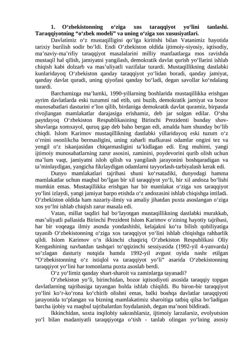 O‘zbekistonning o‘ziga xos istiqlol va tarqiyot yo‘li 2